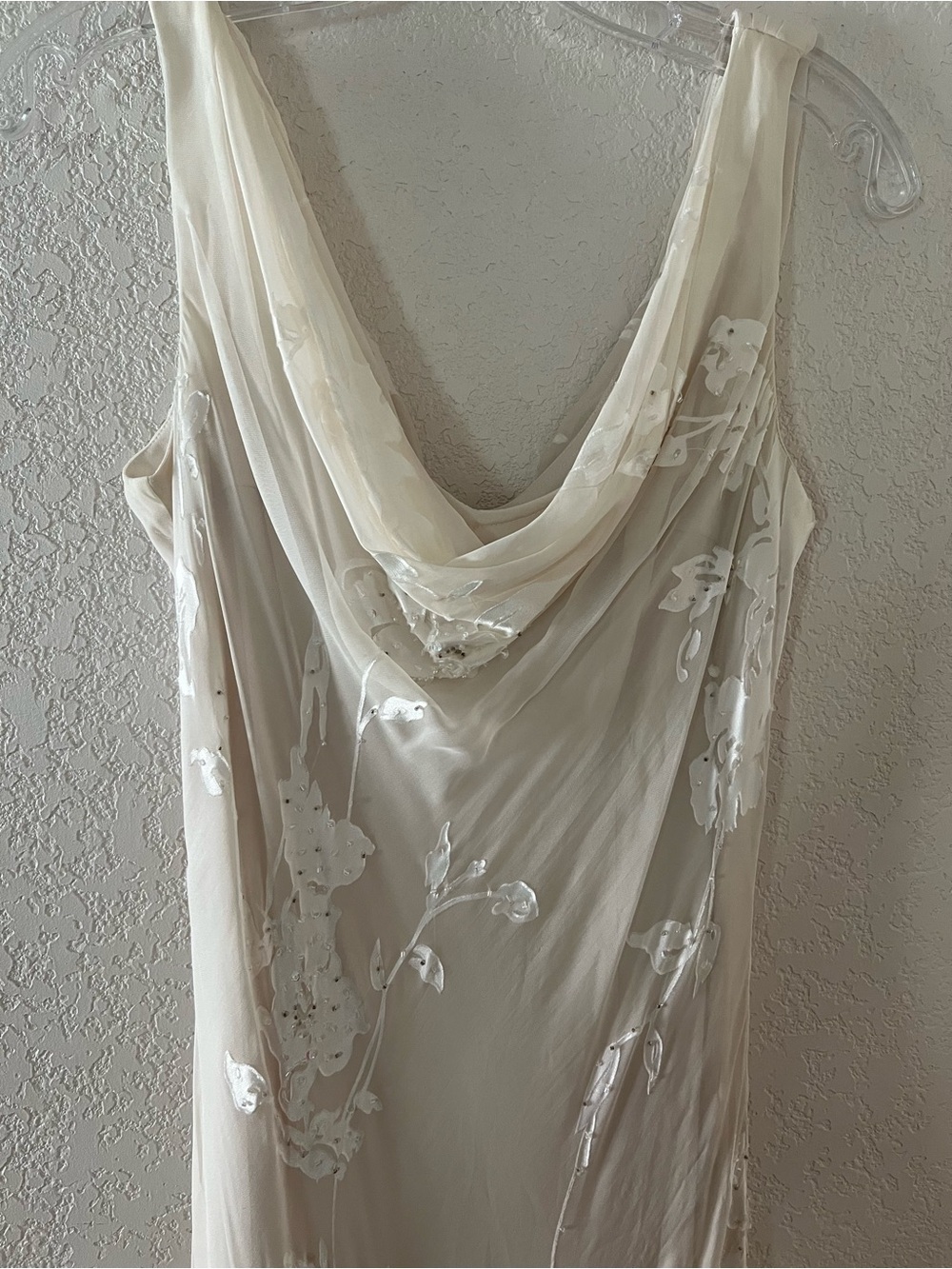 Vintage Beaded Draped Cream White Silk Blend Dress Alex Evenings Size 12
